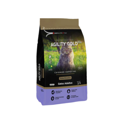 Agility Gold Gatos Esterilizados 2 Agility Gold Gatos Esterilizados, vista lateral del empaque
