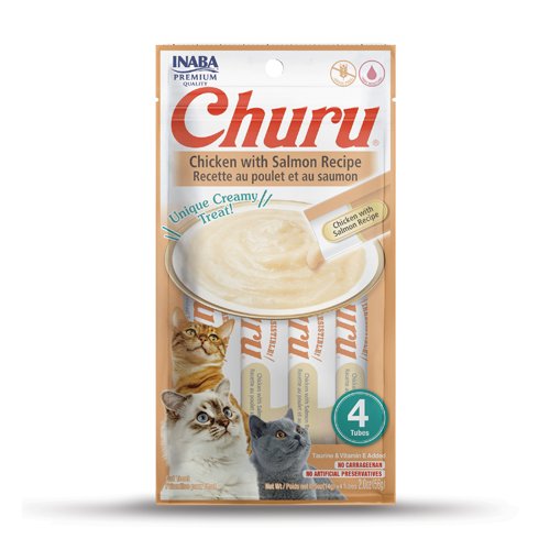 Inaba Churu Gato Pollo con Salmón (4 Tubos) 2 Inaba Churu Gato Pollo con Salmón (4 Tubos), vista lateral del empaque