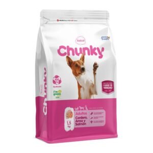Chunky Cordero, Arroz y Salmón Adulto, vista frontal del empaque