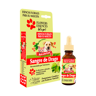 Natural Freshly Esencia Floral Sangre de Drago para Perro y Gato 25 ml 2 Natural Freshly Sangre de Drago caja y gotero