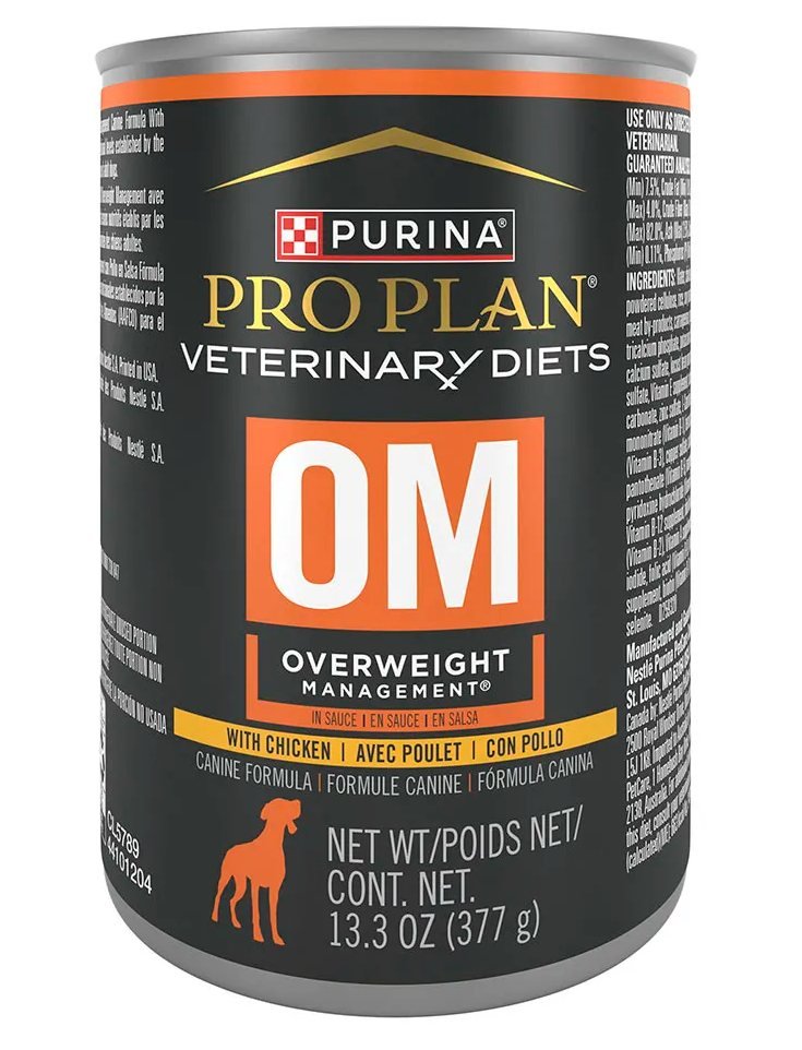 Pro Plan Veterinary Diets OM Overweight Management Perro Lata 13,3 oz 1 Pro Plan Veterinary Diets OM Overweight Management Perro Lata 13,3 oz, vista frontal del empaque