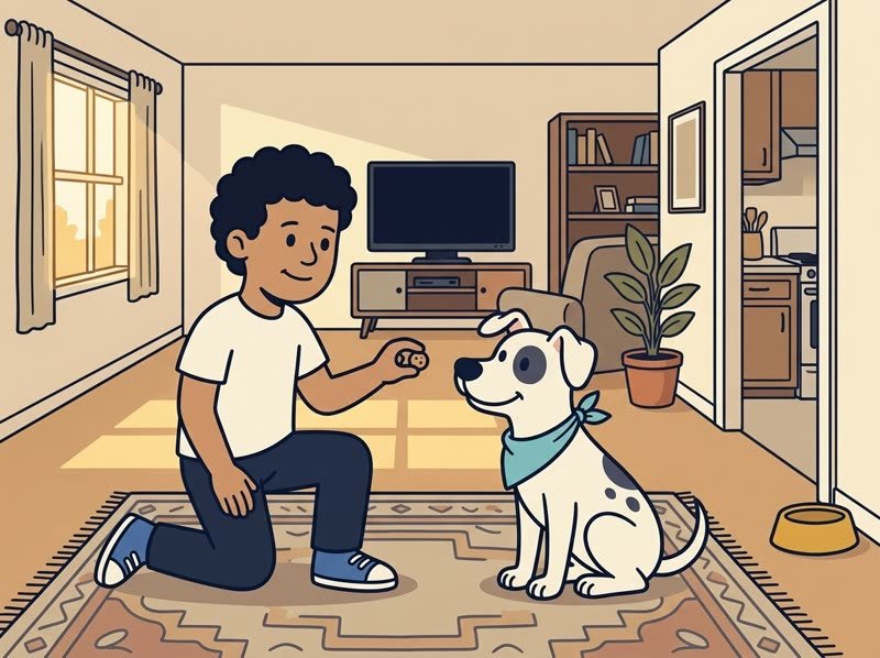 Andrés practica con Parche en una sala tranquila antes de la comida
